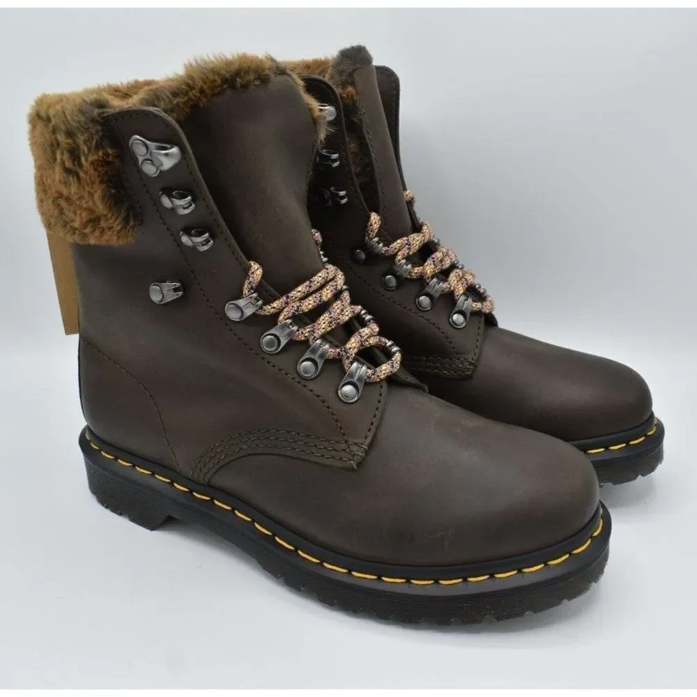 Dr Martens 1460‎ Womens Size 8 Serena Collar Lined Brown Leather Winter Boots